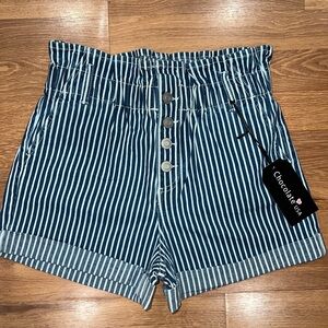 Chocolate Blue and White Striped Women Shorts